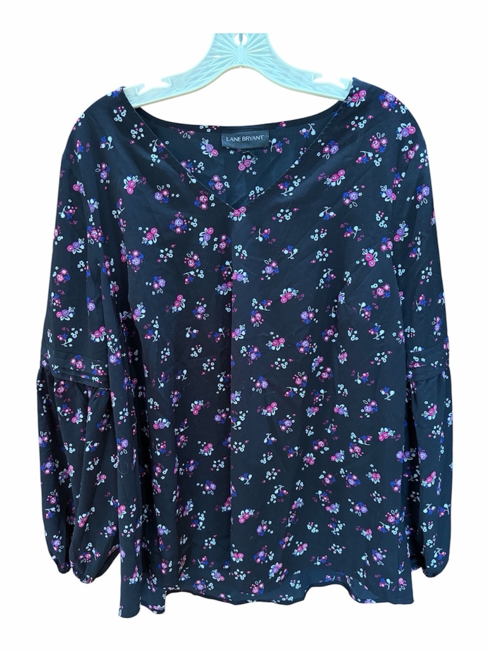 Lane Bryant | Black Floral V-Neck Long-Sleeve Blouse